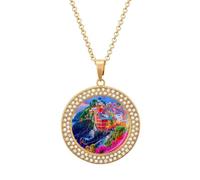 Manarola Italy in The Cinque Terre Round Pendant Necklaces for Women Alloy Rhinestone Jewelry Custom Picture Necklace