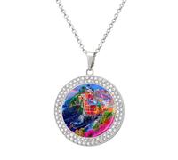 Manarola Italy in The Cinque Terre Round Pendant Necklaces for Women Alloy Rhinestone Jewelry Custom Picture Necklace