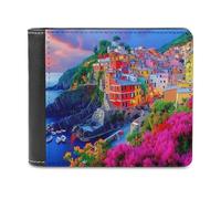 Manarola Italy in The Cinque Terre Slim Wallet Bifold Credit Card Holder Case PU Pouch Purse for Men Women