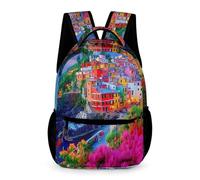 Manarola Italy in The Cinque Terre Travel Backpack 16 Inch Large Capacity Laptop Daypack Shoulder Bag for Men Women