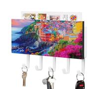 Manarola Italy in The Cinque Terre Wall Mounted Key Holder with 5 Key Hooks Hanging Mail Organizer Rack for Entryway