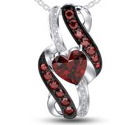 MANASSAA Birthstone Necklace, Gift for Her, Anniversary Gift for Wife, Platinum Plated Sterling Silver, Infinity Heart Necklace, Gift for Women, Heart Pendant Necklace, 14.8mmx26mm, Sterling Silver