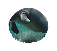 Manatee Animal Printed Reusable Bathing Cap, Dual Layer Hair Cover For Long Thick Hair, 10.6in Headgear