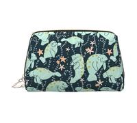 Manatee Animals Calf PVC Leather Makeup Bag Cosmetic Pouch Travel Organizer Toiletry Clutch