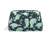 Manatee Animals Calf PVC Leather Makeup Bag Cosmetic Pouch Travel Organizer Toiletry Clutch