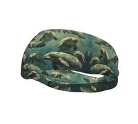 Manatee Animals Headband Hair Sweat Headband Head Wrap Hair Non-Slip Stretchable Washable Makeup Headband
