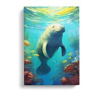 Manatee Art Nouveau Art Canvas Print | Gallery Wrapped 30mm Frame Wall Decor | 30x20 inches | Ready to Hang | Contemporary Picture | Living Room Bedroom Lounge Office