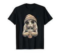Manatee Beanie and Iced Coffee Value Graphic T-Shirt, Men, Black, L