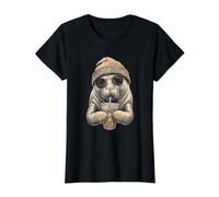 Manatee Beanie and Iced Coffee Value Graphic T-Shirt, Women, Black, S