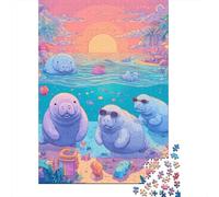 Manatee Commune Wooden Jigsaw Puzzle 1000 Pieces for Adults Fun Stress Relief Toy Toy Intellectual Game Education Game Decoration Challenge Educational 1000pcs (75x50cm)