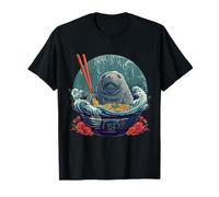 Manatee Ramen Bowl Japanese Noodles Artwork Waves Ocean T-Shirt