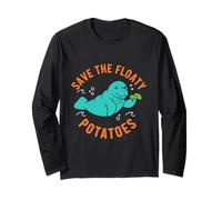 Manatee Save The Floaty Potatoes Funny Chubby Mermaid Long Sleeve T-Shirt