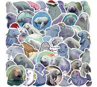 Manatee Stickers 50 Pcs Waterproof Cute Animals Sticker for Laptop Skateboard Computer Water Bottle Luggage Helmet Bike Scrapbook Car,Vinyl Funny Cartoon Sticker for Teens Kids Adults