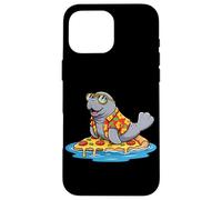 Manatee Surfing on Pizza Slice Summer Case for iPhone 16 Pro Max