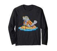Manatee Surfing on Pizza Slice Summer Long Sleeve T-Shirt