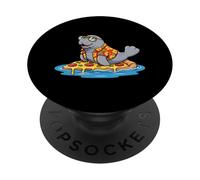 Manatee Surfing on Pizza Slice Summer PopSockets Adhesive PopGrip