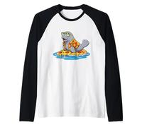 Manatee Surfing on Pizza Slice Summer Raglan Baseball Tee