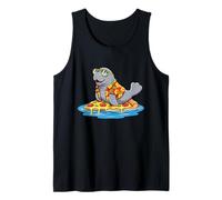 Manatee Surfing on Pizza Slice Summer Tank Top