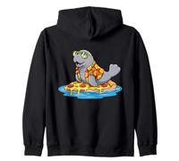 Manatee Surfing on Pizza Slice Summer Zip Hoodie