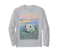 Manatee Swimming Ocean Minimalist Animal Line Art Summer Long Sleeve T-Shirt