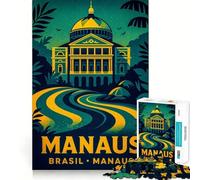 Manaus Brazil Travel Poster Art for Adults 1000 Piece Jigsaw Puzzle Brain Exercise Tension Relief Real Challenge Classic Xmas Gift (38x52cm)