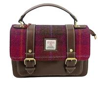 Manav Harris Tweed Medium Satchel Bag 1 in Rich Brown | Authentic Handwoven Scottish Wool Shoulder & Crossbody Bag with Leather Trim | Durable Heritage Satchel for Work, Travel, Shopping & Daily Use