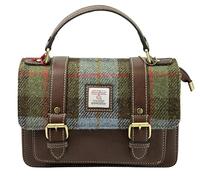 Manav Harris Tweed Medium Satchel Bag 4 Brown | Authentic Handwoven Scottish Wool Shoulder Bag | Premium Crossbody Satchel with Leather Trim | Classic Heritage Design for Travel, Work & Everyday Use