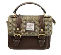 Manav Harris Tweed Mini Satchel Bag 7 Brown | Authentic Handwoven Scottish Wool Compact Crossbody Bag | Premium Heritage Mini Satchel with Adjustable Strap, Secure Storage & Timeless Classic Design