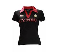 Manav Ladies Womens Cymru Short Sleeve Welsh Wales Rugby Shirt V-Neck Collar Cotton Shirts Top Breathable Quick Dry Lightweight Performance Sports Outdoor Black