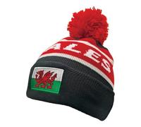 Manav New 2025 Wales Cymru Black Bobble Hat - Stretchy, Soft, Thick, Thermal, Windproof Beanie - Stylish Winter Watch Hat for Men, Women, and Unisex