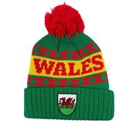 Manav Wales Gold Cross Pattern Bobble Beanie Hat Stretchy Soft Cuffed Thick Warm Stylish Lining Unisex Classic Knit Thermal Autumn Winter Gift for Men Women Teens