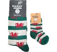 Manav Welsh Flag Stripe Socks | Bold, Patriotic Style with Everyday Comfort | Red, Green & White Stripes with Iconic Welsh Dragon Motif for Sport, Pride Events, Gifting & Daily Wear