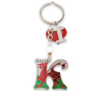 Manav Welsh Souvenir Alphabet Keyrings Wales Dragon Flag Red Heart Cymru (K)