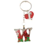Manav Welsh Souvenir Alphabet Keyrings Wales Dragon Flag Red Heart Cymru (W)