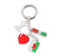 Manav Welsh Souvenir Keyrings Wales Charm Bottle Opener Round Glitter Keyring Dragon Daffodil Rugby Sheep Cymru Flag (I Love Wales Charm Keyring)