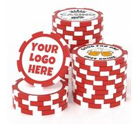 MANBATTLE 25 Custom Clay Poker Chips, 40mm Heavy 11.5 Grams Casino Sized Personalized Poker Chips with Logo or Text, Customized Drink Tokens for Bar, Party, Business Card, Golf Club or Events (Red)