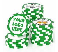 MANBATTLE 25 Custom Clay Poker Chips, 40mm Heavy 11.5 Grams Casino Sized Personalized Poker Chips with Logo or Text, Customized Drink Tokens for Bar, Party, Business Card, Golf Club or Events (Green)