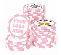 MANBATTLE 25 Custom Clay Poker Chips, 40mm Heavy 11.5 Grams Casino Sized Personalized Poker Chips with Logo or Text, Customized Drink Tokens for Bar, Party, Business Card, Golf Club or Events (Pink)