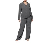 MANBEIYA Women's Pajama Sets Long Sleeve Button Down Soft Knit Sleepwear 2 Piece Lounge Set, Dark Grey2, L