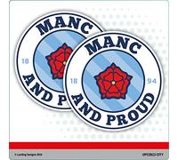 MANC & Proud Self Adhesive Vinyl Sticker, Blues City Theme, 97mm x 97mm, Pack of 2