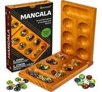 Mancala Board Game for Kids and Adults - Wooden Folding Mancala Set with Magnetic Lock and 56 Stones - Classic Strategy Board Game Travel Size