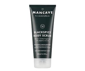 ManCave Blackspice Body Scrub 200ml for Men, Warm & Woody Aroma, Exfoliate & Cleanse Skin with Pumice and Charcoal Powder Scrub, Natural Formulation, Vegan Friendly, Made in England
