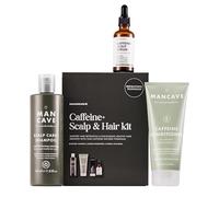 ManCave Caffeine+ Scalp & Hair Kit with 3 Haircare Essentials for Healthier Hair and Scalp, Scalp Care Shampoo, Caffeine Conditioner and Caffeine+ Scalp Serum, Sulphate Free, Vegan, Cruelty Free