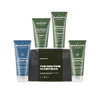 ManCave Complete Routine Wash Bag Set, Durable Men's Toiletry Kit with Shower Gel, Shampoo, Moisturiser and Face Wash, Ideal Travel Companion, Eco-friendly, Vegan, Made in England