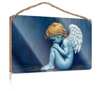 Mancave Signs and Decor A Blue Angel with Wings Sits in Contemplation Bathroom Wall Art Friend Signs for Home Decor(23X35CM)