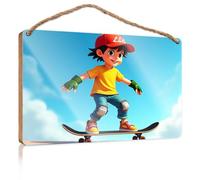 Mancave Signs and Decor A Boy in A Yellow Shirt Skateboarding Under A Blue Sky Gift for Boss Woman Farmhouse Decor Signs(20X30CM)