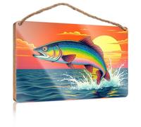 Mancave Signs and Decor A Colorful Fish Jumps Out of The Water At Sunset Bathroom Wall Art Friend Signs for Home Decor(20X30CM)