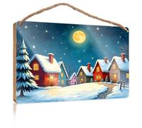 Mancave Signs and Decor A Cozy Winter Village Under A Starry Night Sky Bathroom Wall Art Friend Signs for Home Decor(15X28CM)