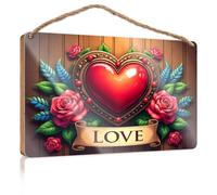 Mancave Signs and Decor A Heart-Shaped Frame Adorned with Roses and The Word Love Below Bathroom Wall Art Friend Signs for Home Decor(20X30CM)