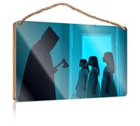 Mancave Signs and Decor A Hooded Figure with an Axe Confronts Three Girls in White Dresses Gift for Boss Woman Farmhouse Decor Signs(23X35CM)